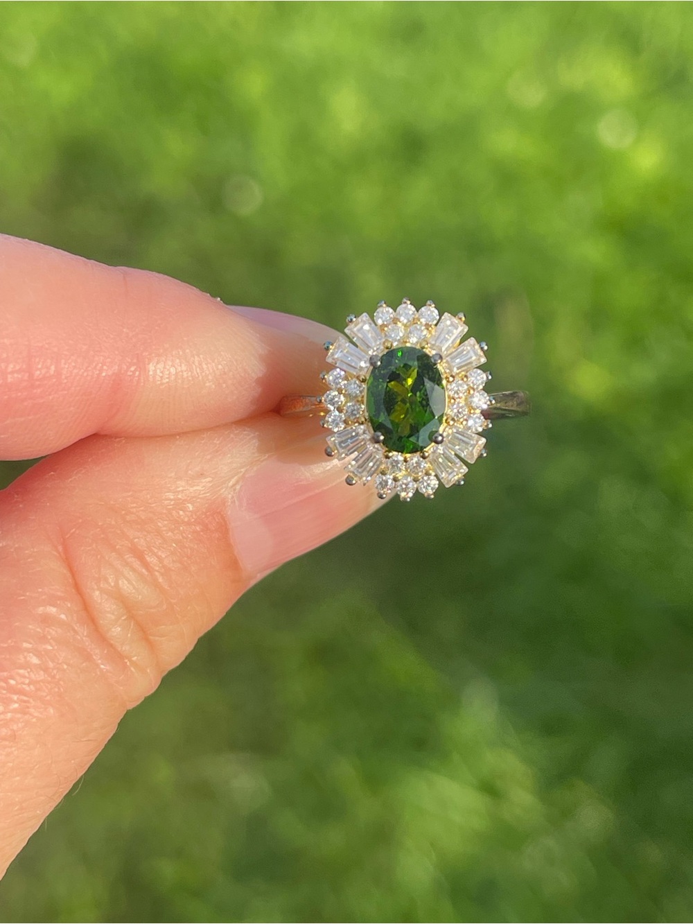 Chrome Diopside and Moissanite Halo Ring